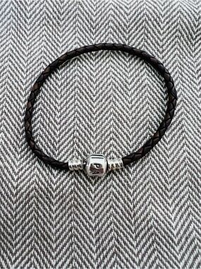 Pandora Dark Brown Braided Leather Bracelet with Silver Logo Clasp